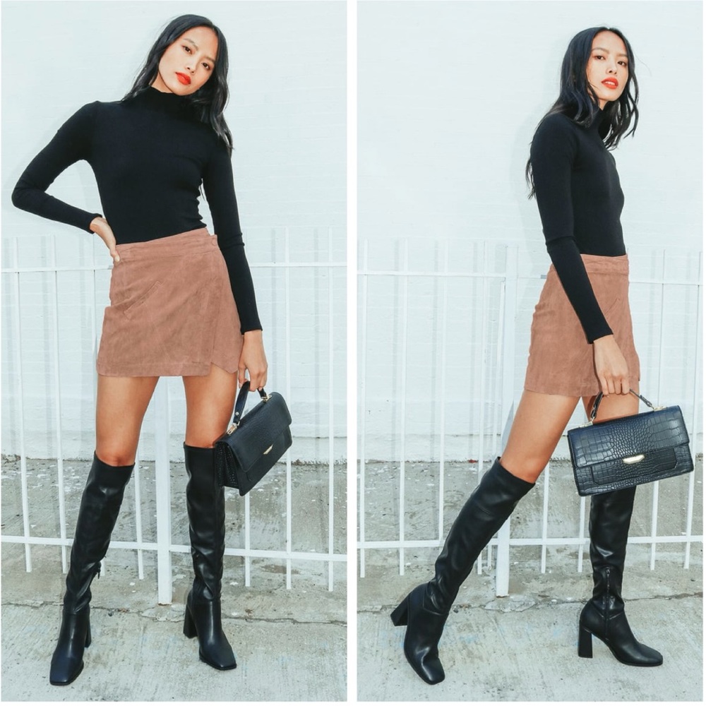 NWOT Lulus Blank NYC Act Natural Suede Leather Mini Wrap Skirt 25 Xsmall